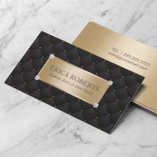 Makeup Artist Hair Stylist Modern Black & Gold Visitekaartje