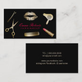 Makeup Artist Hair Stylist Modern Black & Gold Visitekaartje (Voorkant / Achterkant)