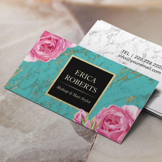 Makeup Artist Hair Stylist Modern Floral Blauwgroe Visitekaartje