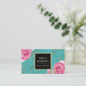Makeup Artist Hair Stylist Modern Floral Blauwgroe Visitekaartje (Staand voorkant)
