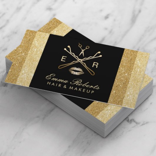 Makeup Artist Hair Stylist Modern Gold Glitter Visitekaartje