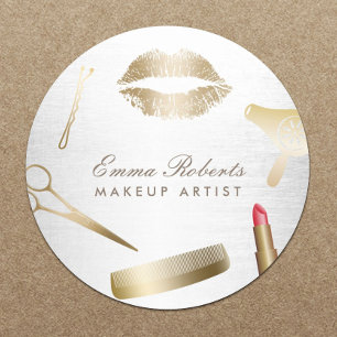 Makeup Artist Hair Stylist Modern Gold & Silver Ronde Sticker
