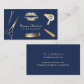 Makeup Artist Hair Stylist Modern Navy Blue Visitekaartje (Voorkant / Achterkant)