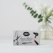 Makeup Artist & Hair Stylist Modern Silver Glitter Visitekaartje (Staand voorkant)