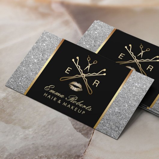 Makeup Artist Hair Stylist Modern Silver Glitter Visitekaartje