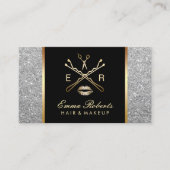 Makeup Artist Hair Stylist Modern Silver Glitter Visitekaartje (Voorkant)