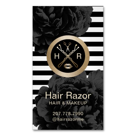 Makeup Artist & Hair Stylist Modern Stripes Floral Magnetisch Visitekaartje (Voorkant Verticaal)