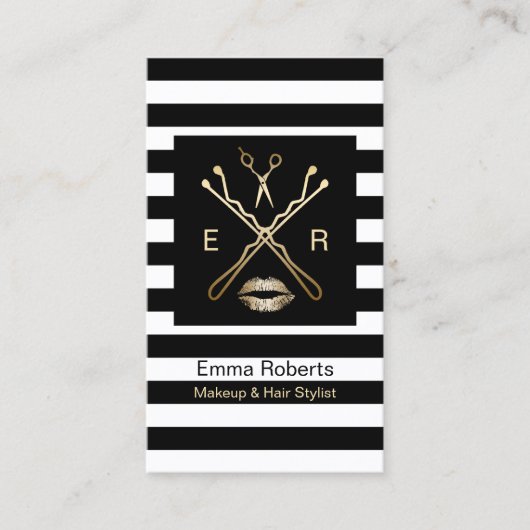 Makeup Artist Hair Stylist Modern Stripes Salon Visitekaartje (Voorkant)