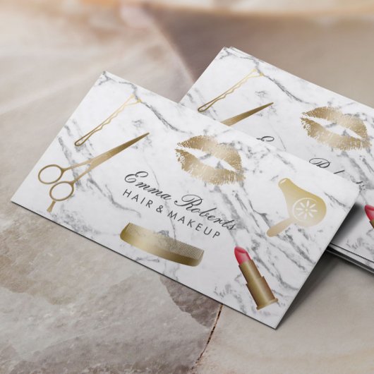 Makeup Artist Hair Stylist Modern White Marble Visitekaartje