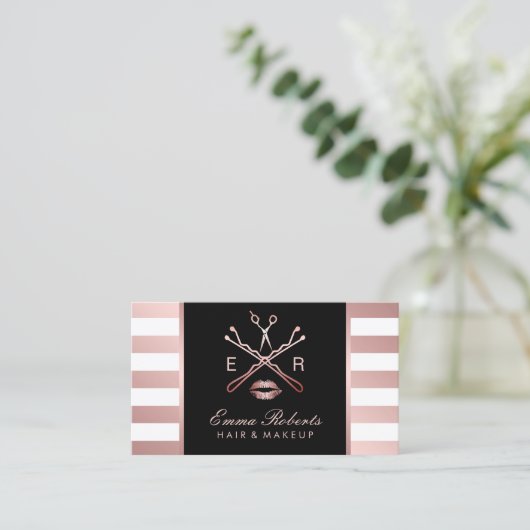Makeup Artist Hair Stylist Moderne Roos Gold Strip Visitekaartje (Staand voorkant)