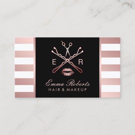 Makeup Artist Hair Stylist Moderne Roos Gold Strip Visitekaartje (Voorkant)