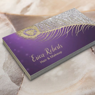 Makeup Artist Hair Stylist Peacock Paars & Silver Visitekaartje