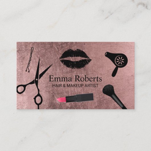 Makeup Artist Hair Stylist Salon Modern Roos Gold Visitekaartje (Voorkant)