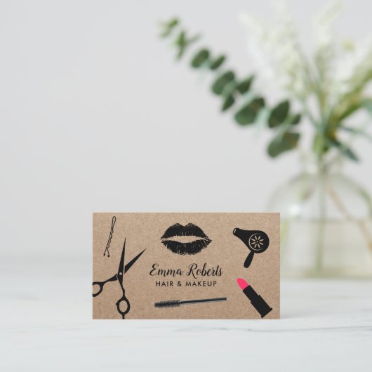 Makeup Artist & Hair Stylist Salon Rustic Kraft Visitekaartje (Staand voorkant)
