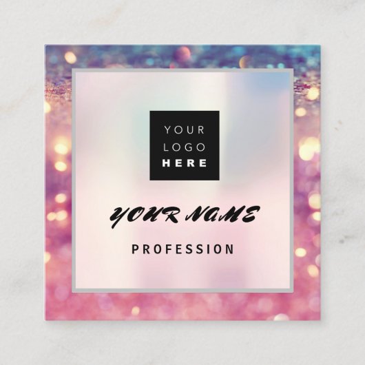Makeup ARTIST Holograaf Unieke QR CODE Logo Glitte Vierkante Visitekaartje (Voorkant)