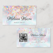 Makeup Artist Holographic Glitter QR Code Metallic Visitekaartje (Voorkant / Achterkant)
