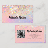 Makeup Artist Holographic Glitter QR Code Roze Visitekaartje (Voorkant / Achterkant)