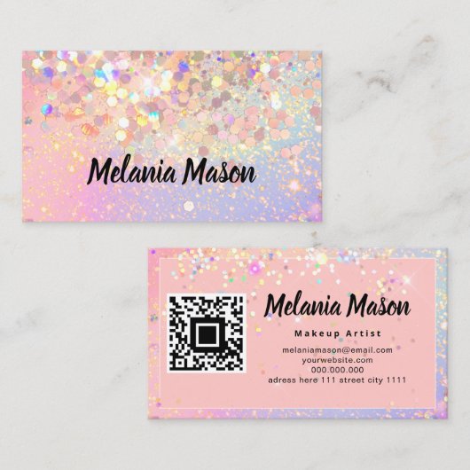 Makeup Artist Holographic Glitter QR Code Roze Visitekaartje