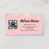 Makeup Artist Holographic Glitter QR Code Roze Visitekaartje (Achterkant)