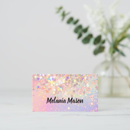 Makeup Artist Holographic Glitter QR Code Roze Visitekaartje (Staand voorkant)