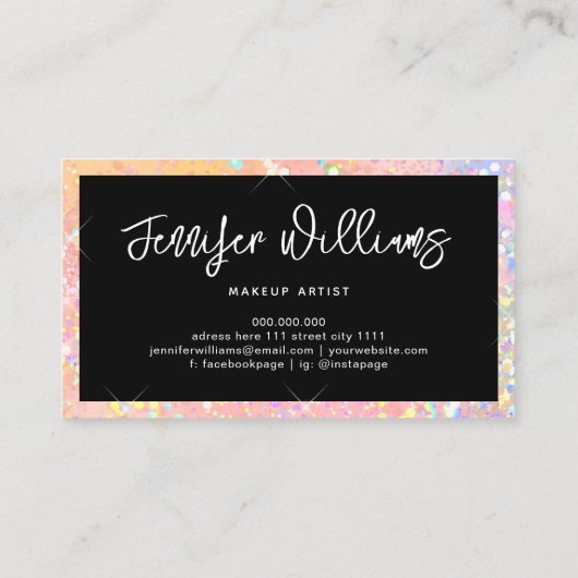 Makeup Artist Holographic Glitter Script Pastel Visitekaartje (Achterkant)