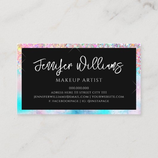 Makeup Artist Holographic Opal Glitter Iridescent Visitekaartje (Achterkant)