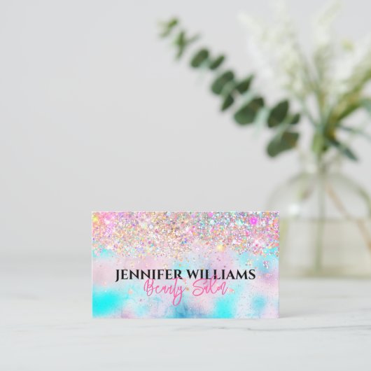 Makeup Artist Holographic Opal Glitter Iridescent Visitekaartje (Staand voorkant)