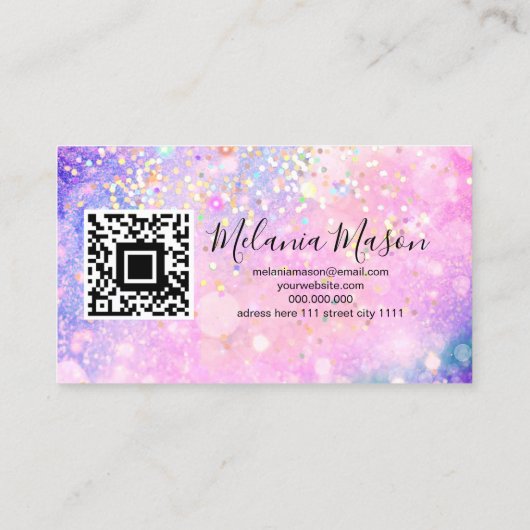 Makeup Artist Holographic Sparkly Glitter QR Code Visitekaartje (Achterkant)