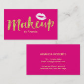 Makeup Artist Hot Pink Gold Script Modern Visitekaartje (Voorkant / Achterkant)