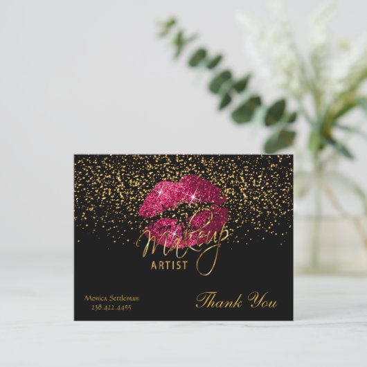 Makeup Artist Hot Pink Licht op zwart Briefkaart (Staand voorkant)