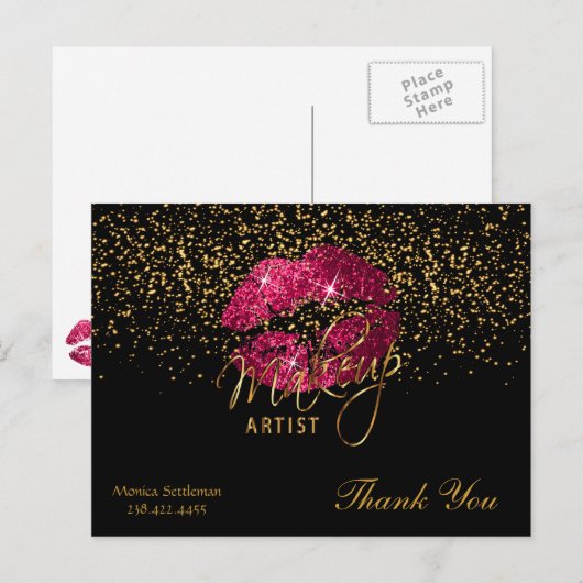 Makeup Artist Hot Pink Licht op zwart Briefkaart (Voorkant / Achterkant)