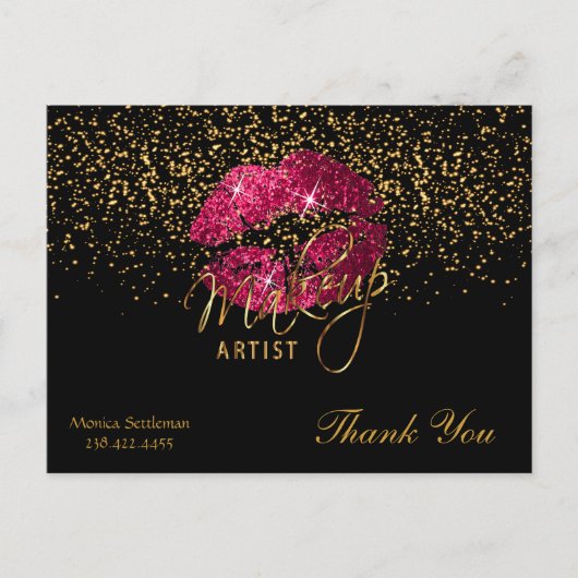 Makeup Artist Hot Pink Licht op zwart Briefkaart (Voorkant)