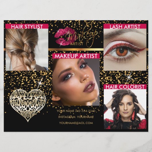 Makeup Artist Hot Pink Licht op zwart Flyer (Voorkant)