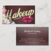 Makeup Artist Hot Pink Lips  Floral Salon Visitekaartje (Voorkant / Achterkant)