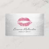 Makeup Artist Hot Pink Lips Moderne Zilver Salon Visitekaartje (Voorkant)