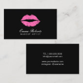 Makeup Artist Hot Pink Lips Plain Black Visitekaartje (Voorkant / Achterkant)