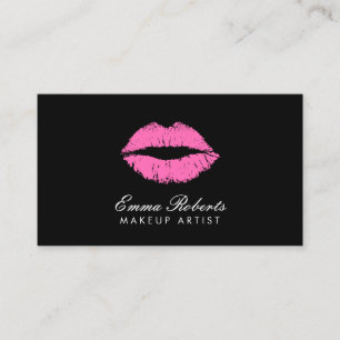Makeup Artist Hot Pink Lips Plain Black Visitekaartje