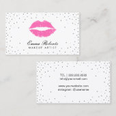 Makeup Artist Hot Pink Lips Silver Confetti Visitekaartje (Voorkant / Achterkant)