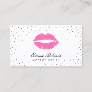 Makeup Artist Hot Pink Lips Silver Confetti Visitekaartje