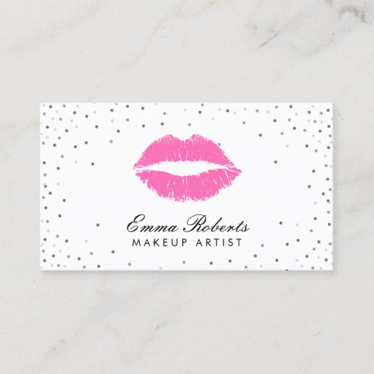 Makeup Artist Hot Pink Lips Silver Confetti Visitekaartje (Voorkant)