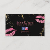 Makeup Artist Hot Pink Lips Trendy Black & Gold Visitekaartje (Voorkant)