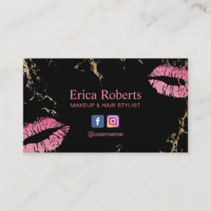 Makeup Artist Hot Pink Lips Trendy Black & Gold Visitekaartje