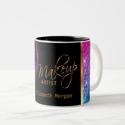 Makeup Artist in een meisje-kleurige glitter Tweekleurige Koffiemok (Voorkant rechts)