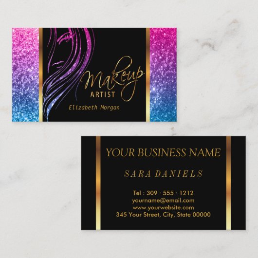 Makeup Artist in een meisje kleurrijk glitter Visitekaartje (Voorkant / Achterkant)