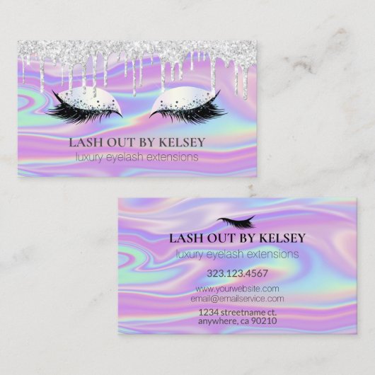 Makeup Artist Iridescent Lash Silver Glitter Drip Visitekaartje (Voorkant / Achterkant)
