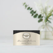 Makeup Artist Kiss Lips Glitter Ivory Beige Black Visitekaartje (Staand voorkant)