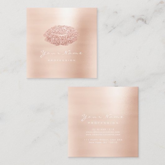 Makeup Artist Kiss Lips Glitter Pink Square Vierkante Visitekaartje (Voorkant / Achterkant)