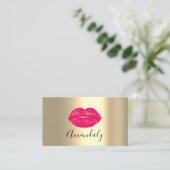 Makeup Artist Kiss Lips Golden Unique Roze Girly Visitekaartje (Staand voorkant)