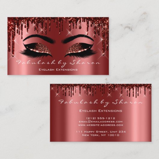 Makeup Artist Lash Extension Glitter Drift Burgund Visitekaartje (Voorkant / Achterkant)