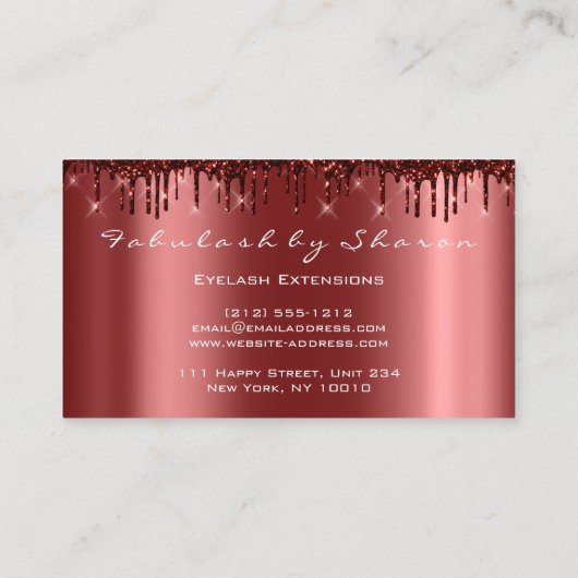 Makeup Artist Lash Extension Glitter Drift Burgund Visitekaartje (Achterkant)